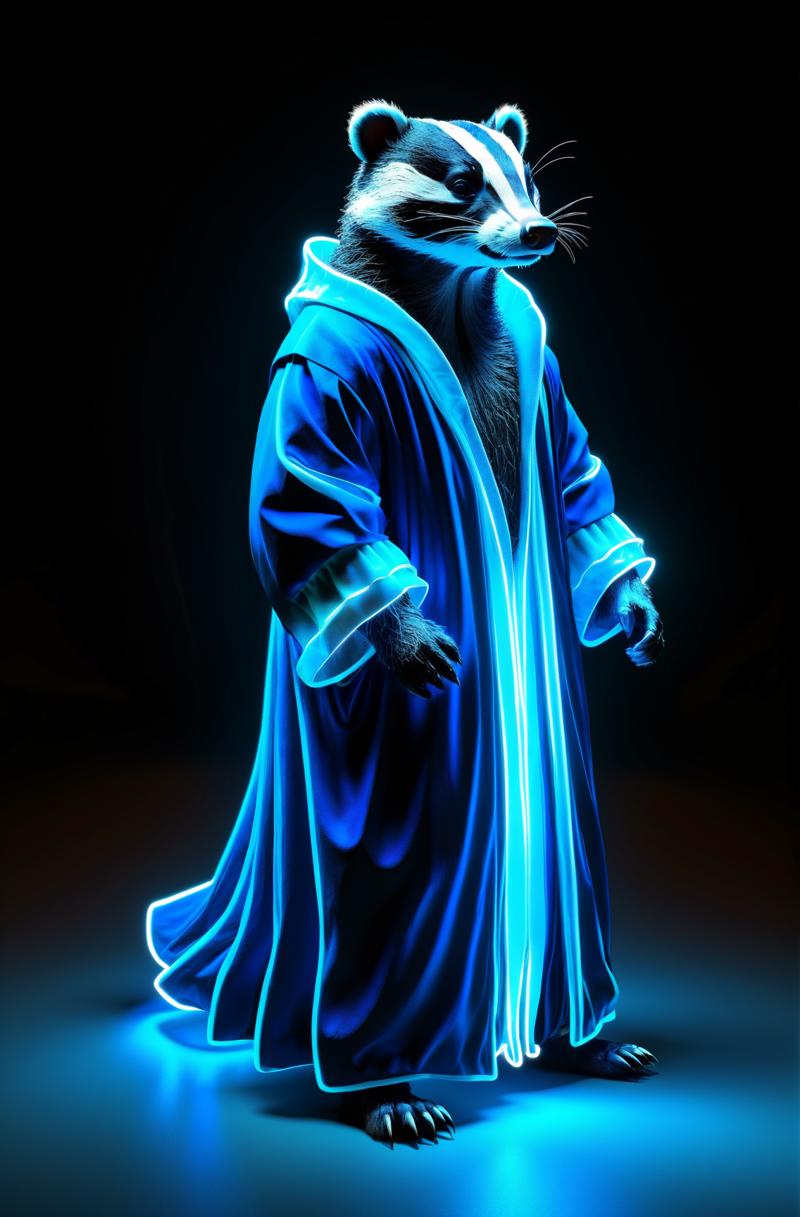 04727-20655891-Badger glowing neon blue gown, Realistic style.png